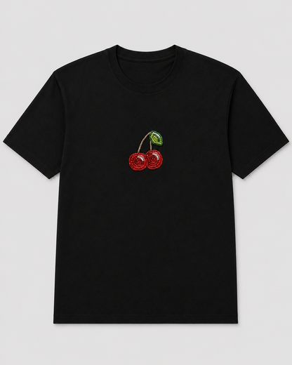 Cerise Pearl Black Tee