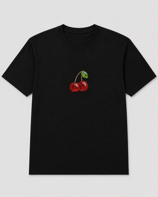 Cerise Pearl Black Tee