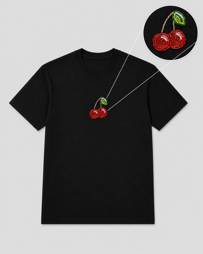 Cerise Pearl Black Tee
