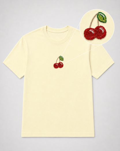 Cerise Pearl Cream Tee Highlight