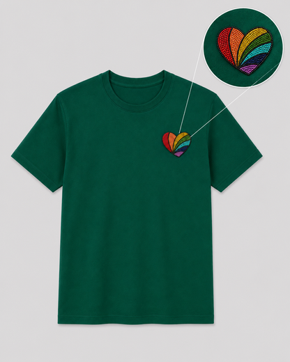 Rainbow Heart Tee Bottle Green